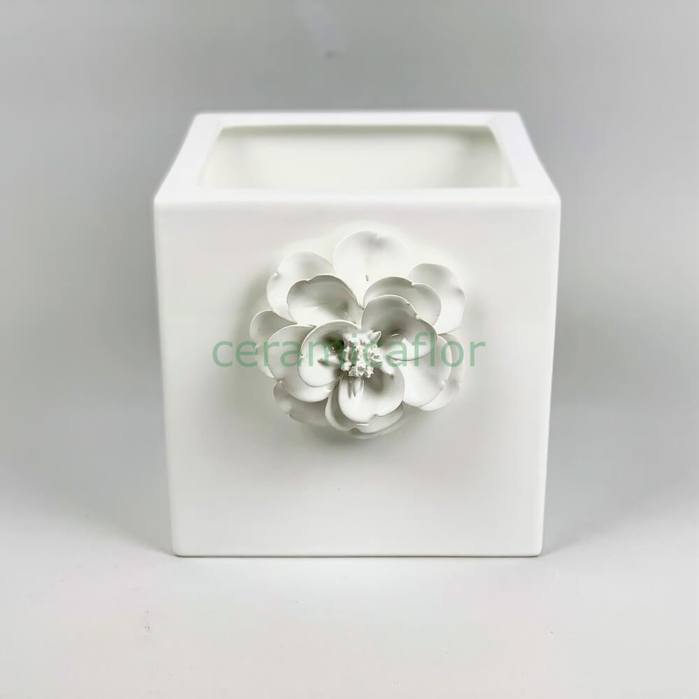 VASO CUBO CERAMICA C/FIORE 16X16